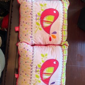 Whimsical Pink Bird Decorative Pillow Pair